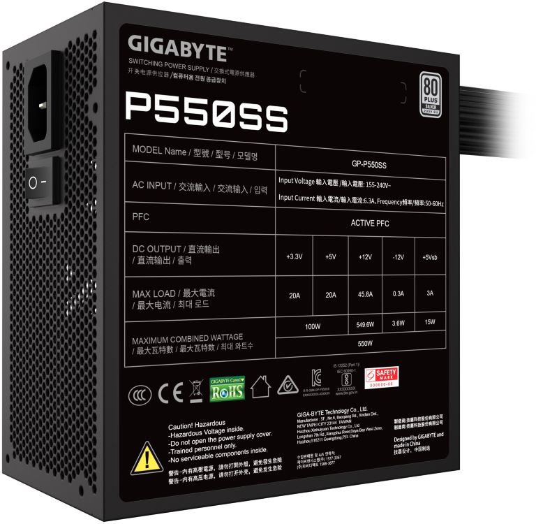 FTE PC GIGABYTE  550W 80+ SLV      NEGRO miniatura 3