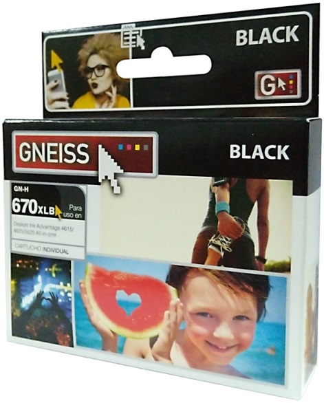 TINTA GNEISS P/HP 670XL-CZ117AL NEGRO