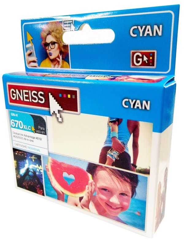 TINTA GNEISS P/HP 670XL-CZ118AL CIAN